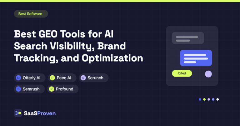SaaSProven guide cover image: Best GEO Tools for AI Search Visibility, Brand Tracking, and Optimization