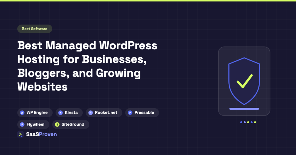 Best managed WordPress hosting cover graphic listing WP Engine, Kinsta, Rocket.net, Pressable, Flywheel and SiteGround