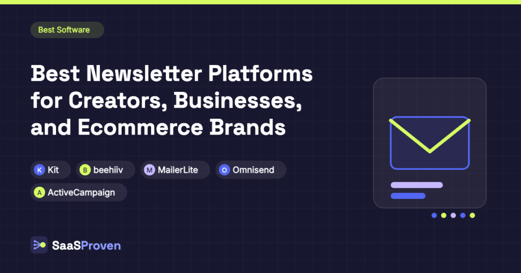 SaaSProven guide cover image: Best Newsletter Platforms for Creators, Businesses, and Ecommerce Brands